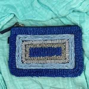 NWOT Chico’s “Mykonos” Cotton/Rafia Novelty Wallet/coin purse w/Denim💥